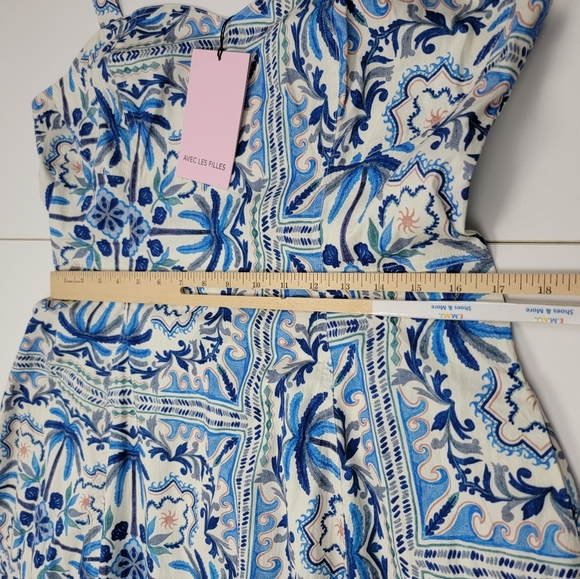 AVEC LES FILLES Sea BEACH LIFE Palm Trees  MIDI DRESS Blue White Size 14 New - Picture 9 of 11
